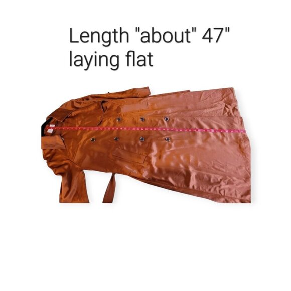 Lattelier Satin Copper Double Breasted Full Length Trench Coat Amber M L - Picture 9 of 12